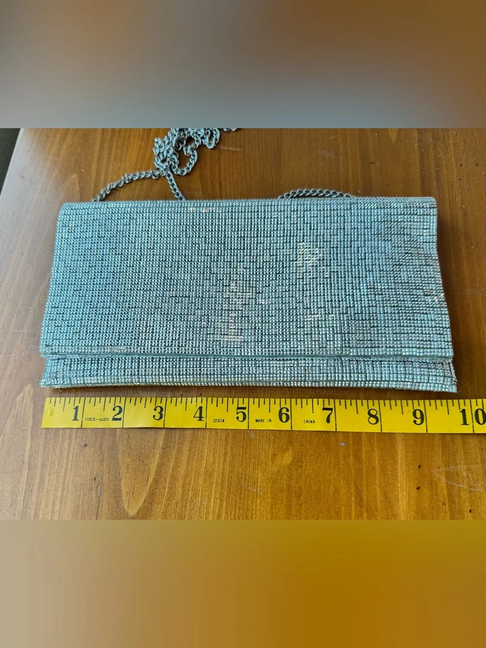 Nordstrom Silver Crystal Mesh Evening Clutch with Chain